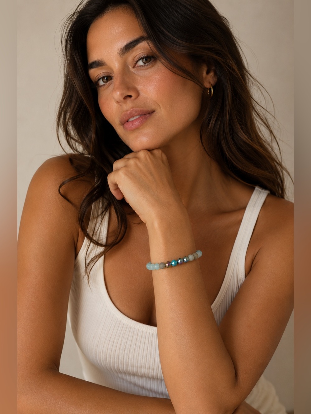 Blue and Green Beaded Bracelet with Elastic Design